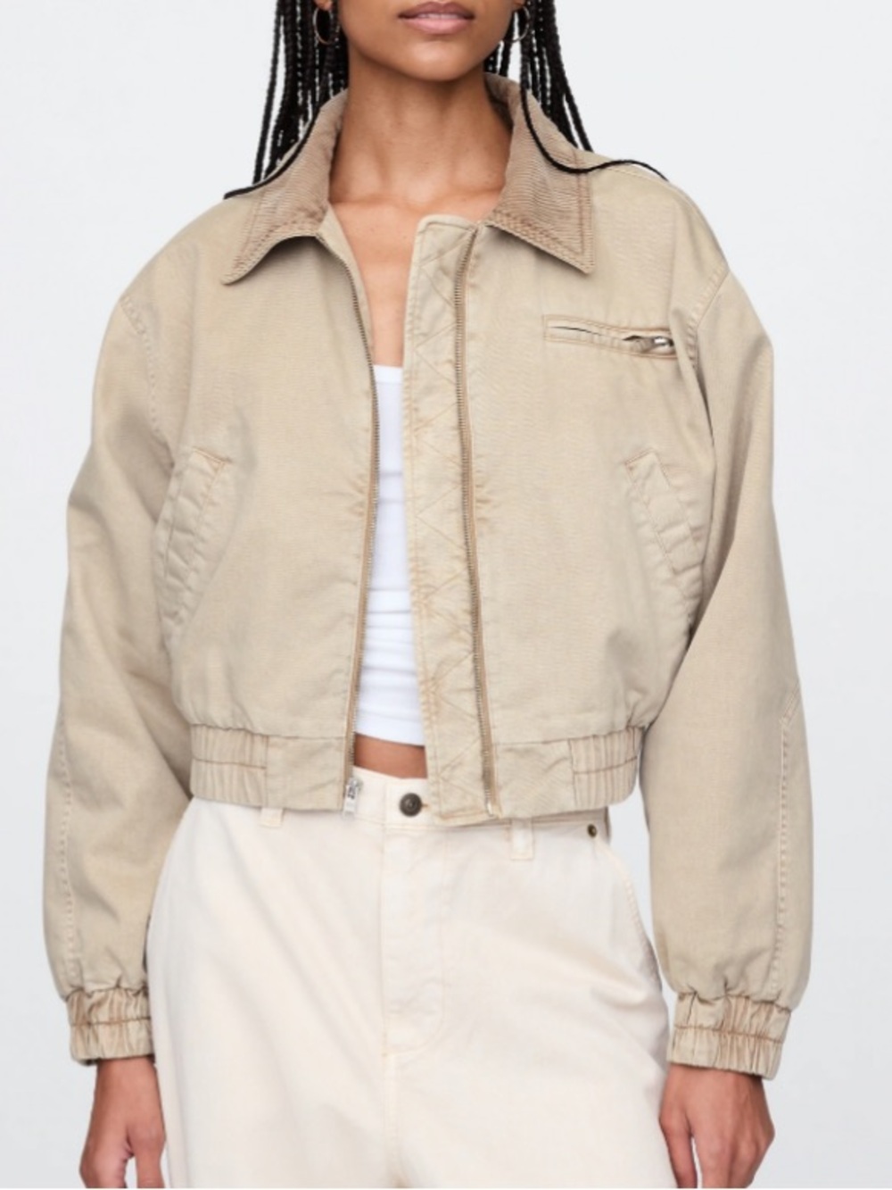 GAP Cropped Tan Bomber Jacket